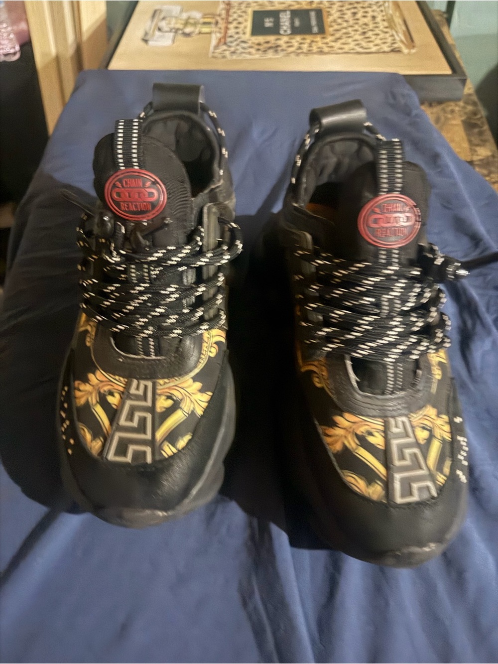 Versace Black and Gold Baroque Sneakers
